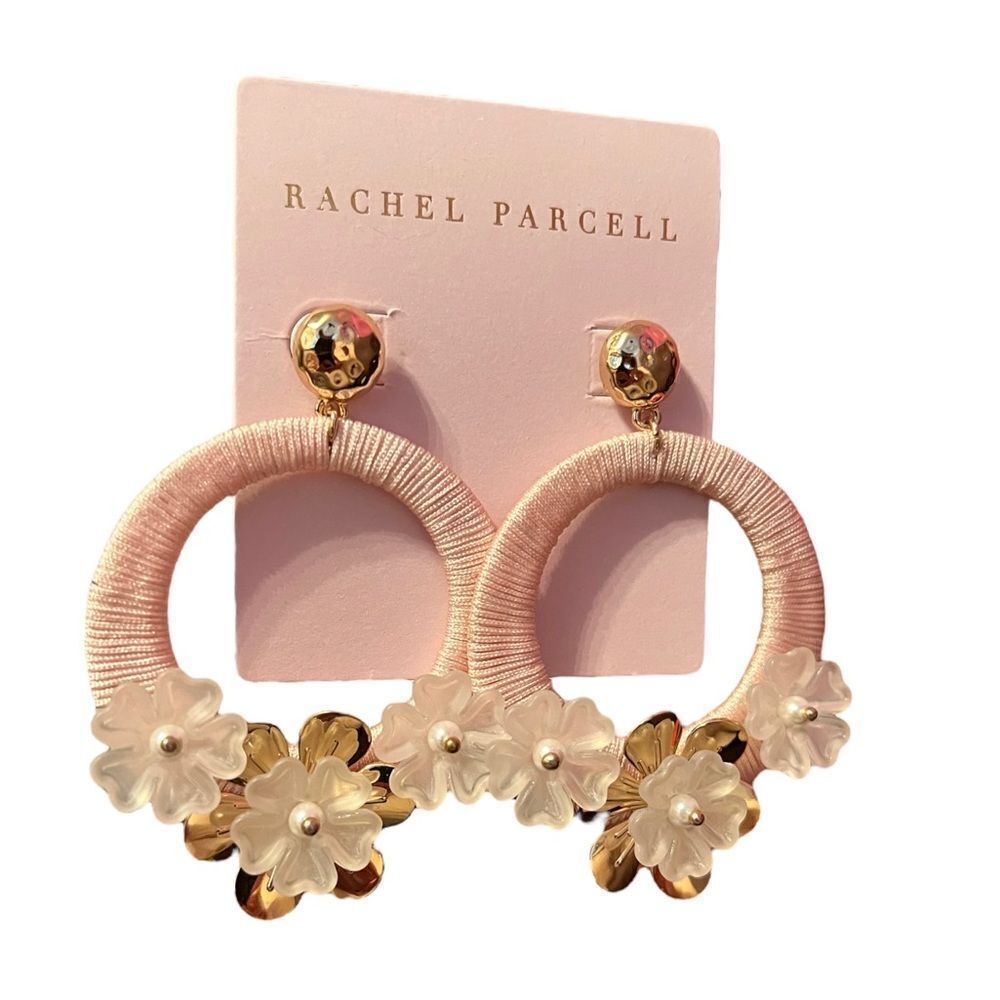 Rachel Parcell Thread Wrapped Hoop Drop In Pink Pearl Gold - Picture 2 of 3